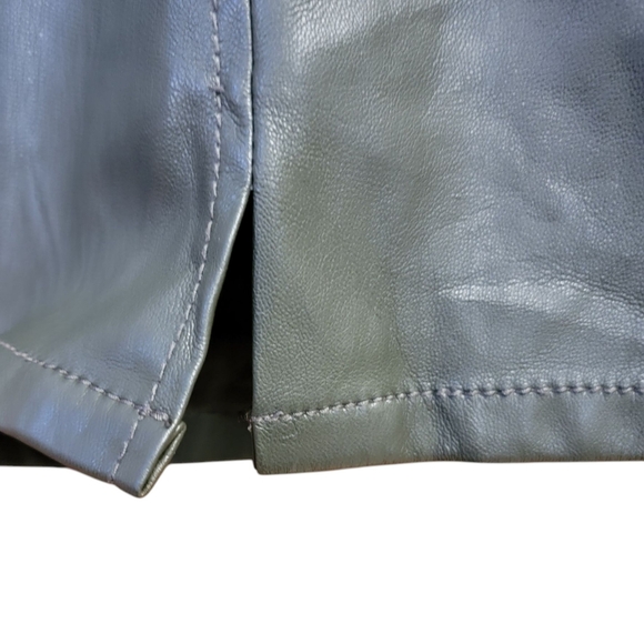 Loft Green Faux Leather Mini‎ Skirt Womens Sz 2 A Line Pockets Slit Lined Career - Picture 4 of 8